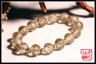 博山老琉璃珠子12mm水晶老料撒金沙古法手工满金星琉璃散珠手链