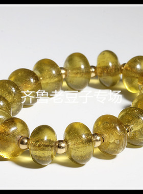 博山老琉璃珠子9*15mm古法手工孤品黄金色琉璃算盘珠散珠琉璃手链