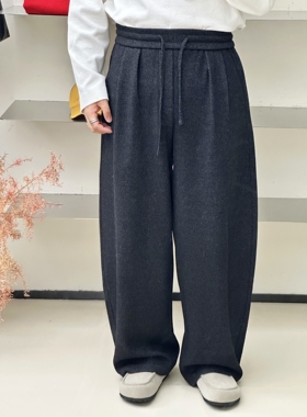 INTENSE 质感羊绒掐褶卫裤冬季厚款绵羊毛天丝宽松长裤SOULCIAL男