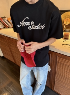 INTENSE 大牌万针刺绣宽松高克重纯棉T恤春夏男女同款松弛感短袖