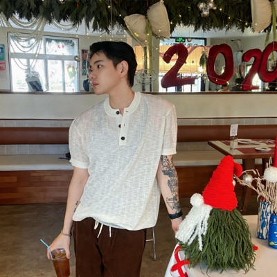 INTENSE麦穗亨利领老钱风针织衫