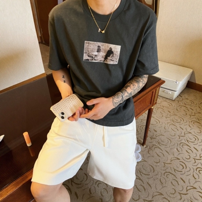 INTENSE肌理感轻薄印花短袖男夏