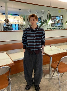 INTENSE 松弛感质感拼色羊毛休闲裤厚款冬季男生个性穿搭