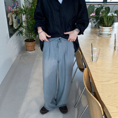 天丝带绳垂顺直筒宽松休闲裤男