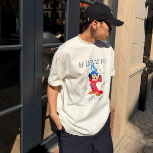 男女同款 INTENSE 米奇趣味小钻高克重宽松T恤潮流穿搭重磅棉短袖