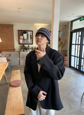 INTENSE 磁吸高级感痞帅廓形西装黑色外套男oversize宽松休闲西服
