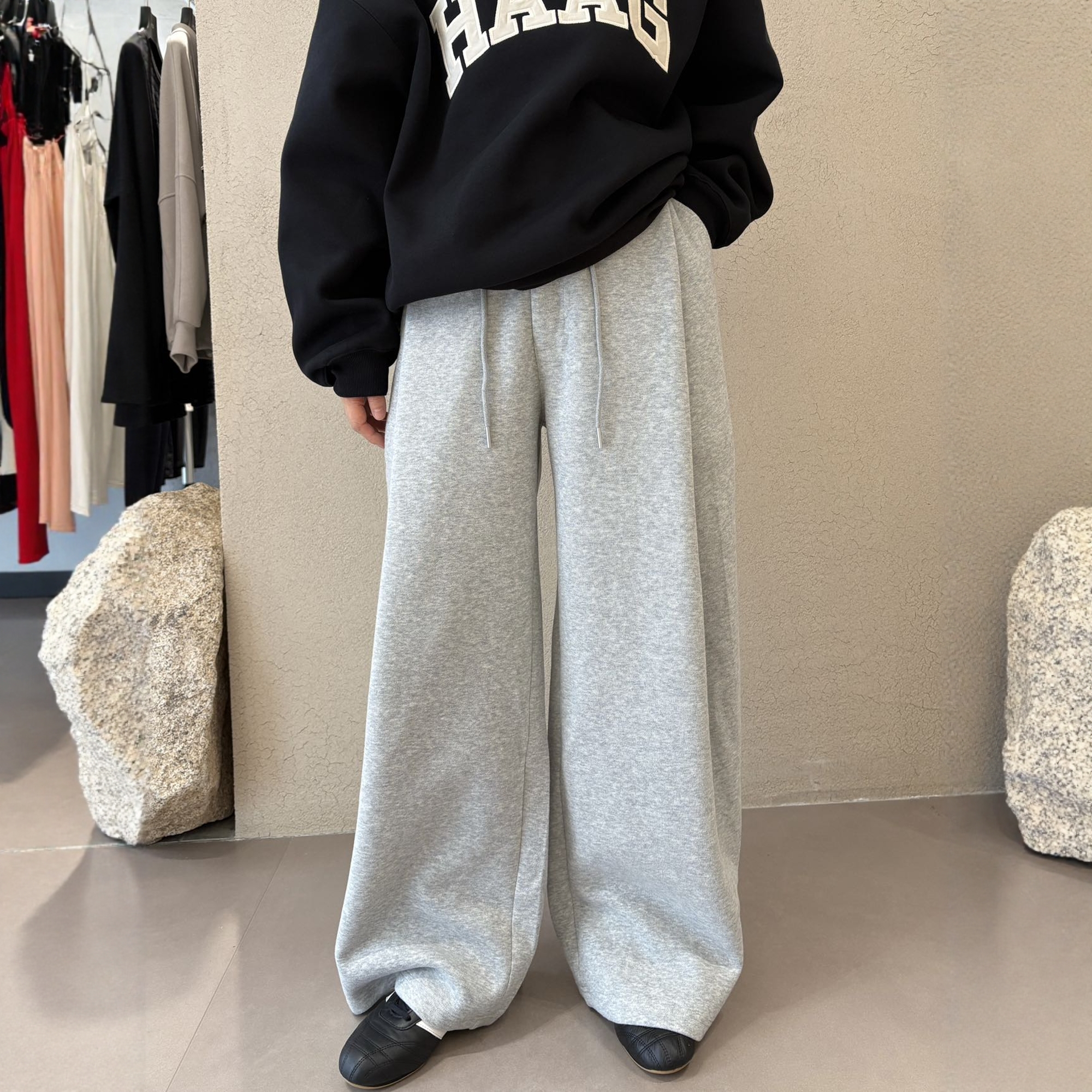 INTENSE立体裁剪廓形加绒厚卫裤