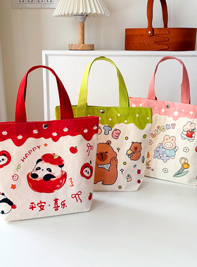 日系卡通手拎包帆布手提包饭盒学生便当礼品袋女生上班生日伴手礼