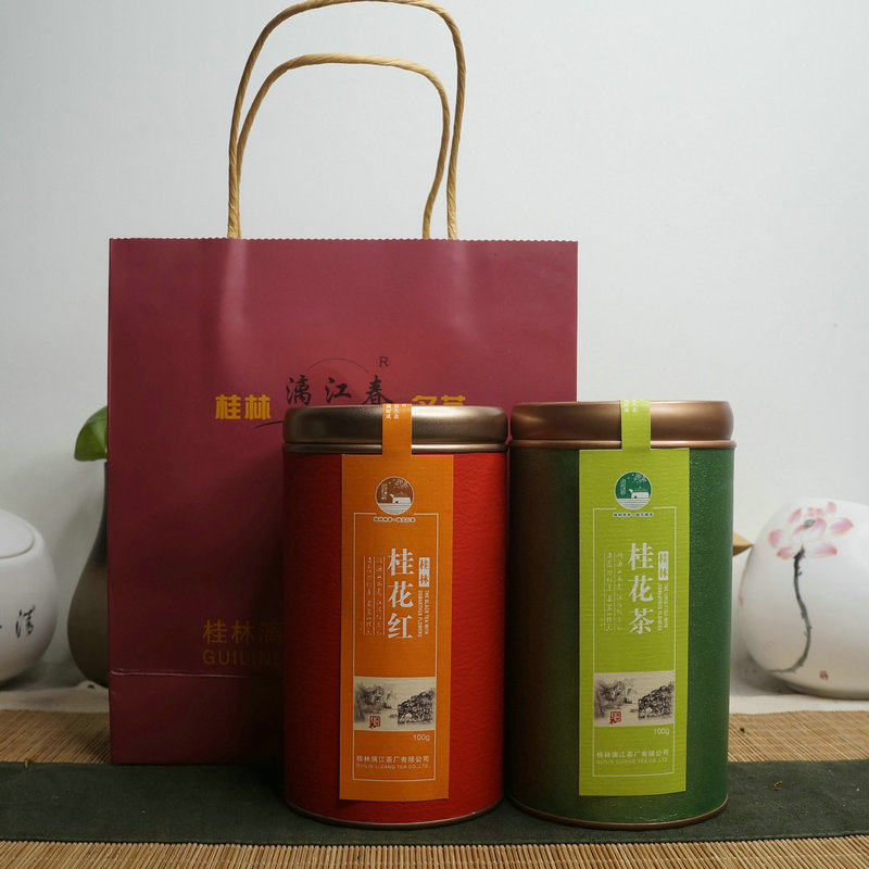 广西桂林花茶漓江春组合茶礼桂花红茶桂花绿茶传统窨制无添加听装