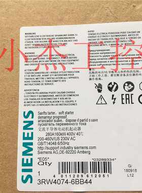 @全新原装西门子软启动器 3RW4074-6BB44 低价出售包邮询价