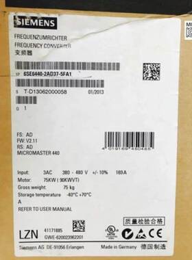 西门子6SE644系列变频器6SE6440-2UD35-5FA1恒定转矩55kW无波滤器