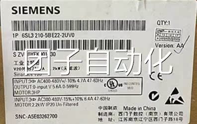 6SL3210-5BE22-2UV0西门子SINAMICS V20 变频器功率 2.2 kW询价