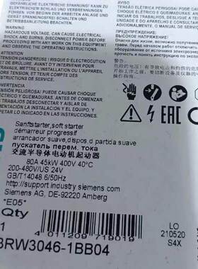 西门子3RW3046-1BB04软启动器西门子3RW3046-1BB04原装询价