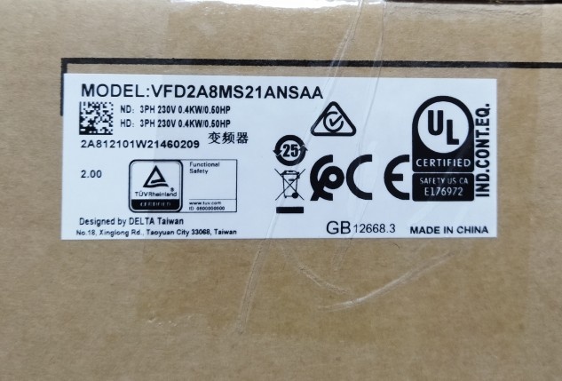 VFD2A8MS21ANSAA全新原装正品台达变频器现货询价