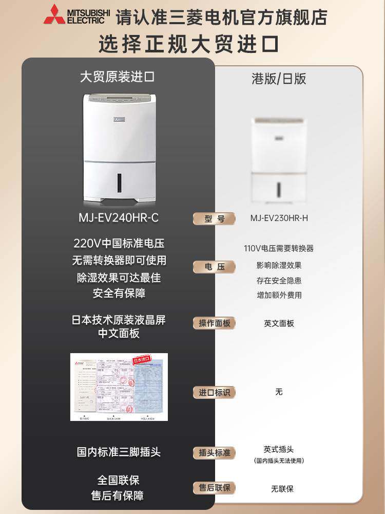 三菱变频除湿机家用MJ-EV240日本原装进口抽湿器静音抽湿机除湿器