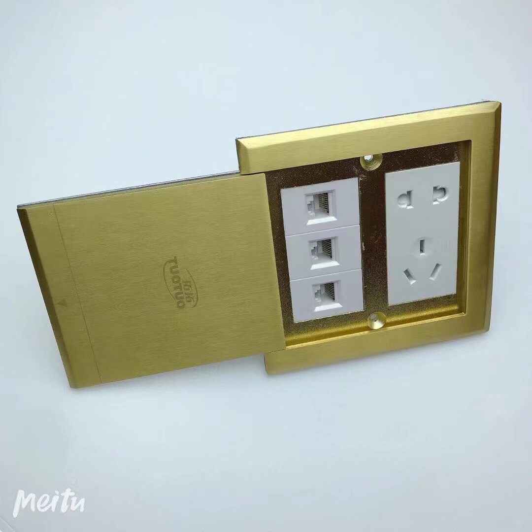 拓拓地插铜120*120超薄平推弱电地插座HDMI音响六类电脑十孔卡农