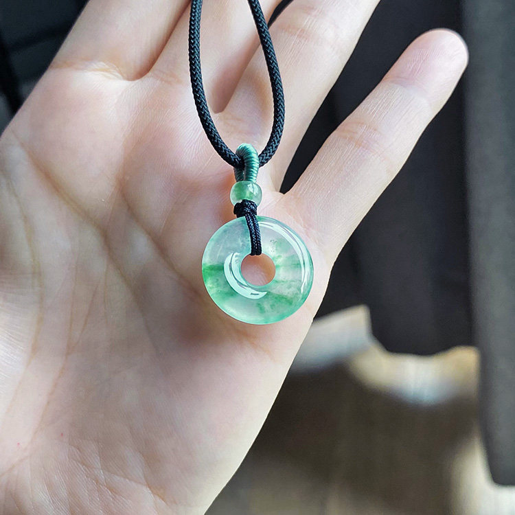 19mm 半山半水缅甸料老坑A货翡翠甜甜圈冰种飘绿花裸石起光胶证书