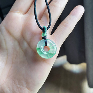 19mm 半山半水缅甸料老坑A货翡翠甜甜圈冰种飘绿花裸石起光胶证书