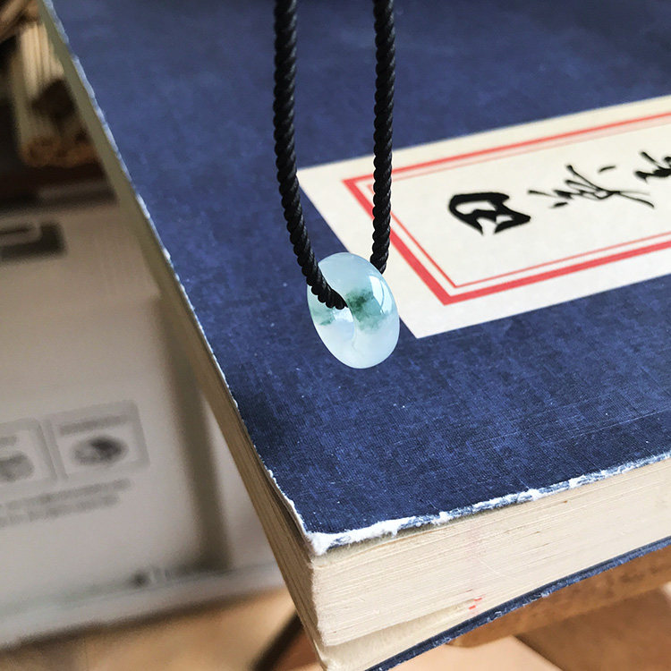 15mm 缅甸A货翡翠小甜甜圈圈冰糯种飘蓝花浅蓝色起胶盘缠跑环裸石