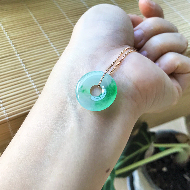 青山绿影 缅甸天然老坑a货翡翠甜甜圈飘阳绿辣绿色平安扣圆环裸石