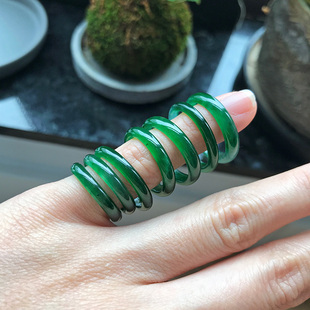 一物一拍自然光A货天然危料翡翠戒指环方条高冰种蓝水辣阳绿证书