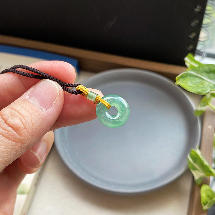 14mm 缅甸天然老坑A货翡翠甜甜圈冰种晴水浅绿色小孩宝宝吊坠证书