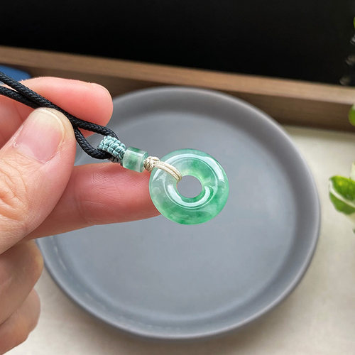 18mm缅甸天然A货翡翠甜甜圈冰种飘阳绿翠色绿花平安扣裸石带证书