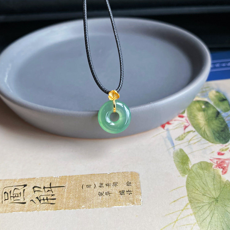14mm种老起胶缅甸料 老坑A货翡翠甜甜圈冰种晴水浅湖水绿小平安扣