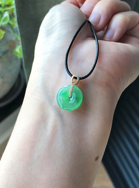 14mm包缅甸料 天然老坑A货翡翠平安扣甜阳绿满绿色飘翠小扣子证书