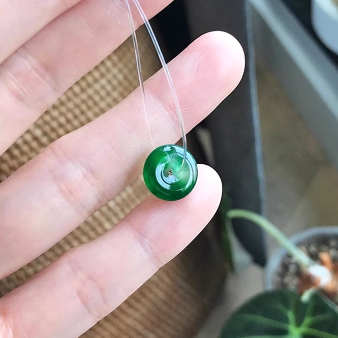 11mm缅甸料天然老坑A货翡翠平安扣冰种满绿色浓辣阳绿迷你小裸石