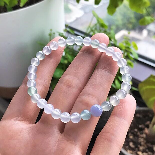 老坑A货翡翠手串冰种晴水绿浅紫
