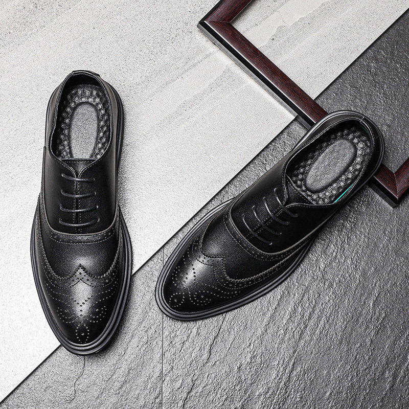 BROGUE LEATHER SHOES MENS LEATHER BUSINESS FORMAL WEAR BRITISH CASUAL SHOES OXFORD SHOES WEDDING GROOM SHOES INNER HEIGHTENED MENS SHOES