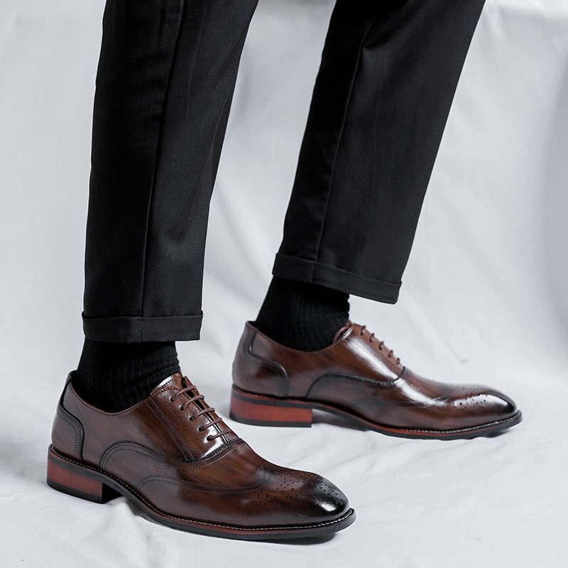 BULLOCK LEATHER SHOES MENS BROWN BUSINESS FORMAL WEAR BRITISH CASUAL WEDDING GROOM SHOES OXFORD SHOES 2024 NEW MENS SHOES
