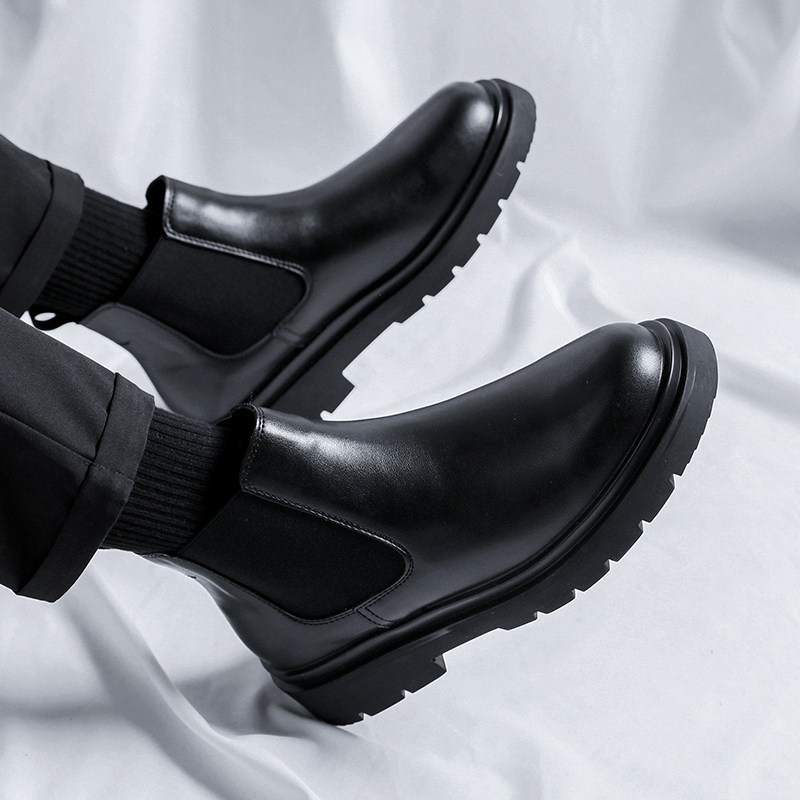 CHELSEA BOOTS MENS MARTIN BOOTS ZHONGBANG ENGLAND LEATHER BOOTS WINTER FLEECE HIGH SHOES PLUS SIZE MENS ANKLE BOOTIES MENS SHOES
