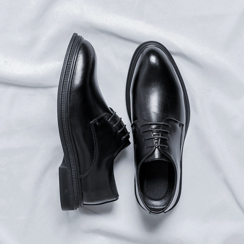 BLACK LEATHER SHOES MENS LEATHER BUSINESS FORMAL WEAR WEDDING GROOM SHOES BRITISH CASUAL LUXURY SENSE PLUS SIZE HEIGHTENED MENS SHOES