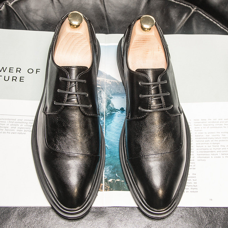 LEATHER SHOES MENS BUSINESS FORMAL WEAR MENS TREND BRITISH PLUS SIZE WEDDING GROOM SHOES SUITS AUTUMN AND WINTER HEIGHTENED MENS SHOES