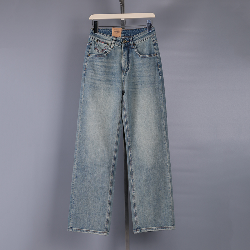 女士做旧直筒显瘦牛仔裤拖地裤2025年春季新品面料柔软有弹力舒适