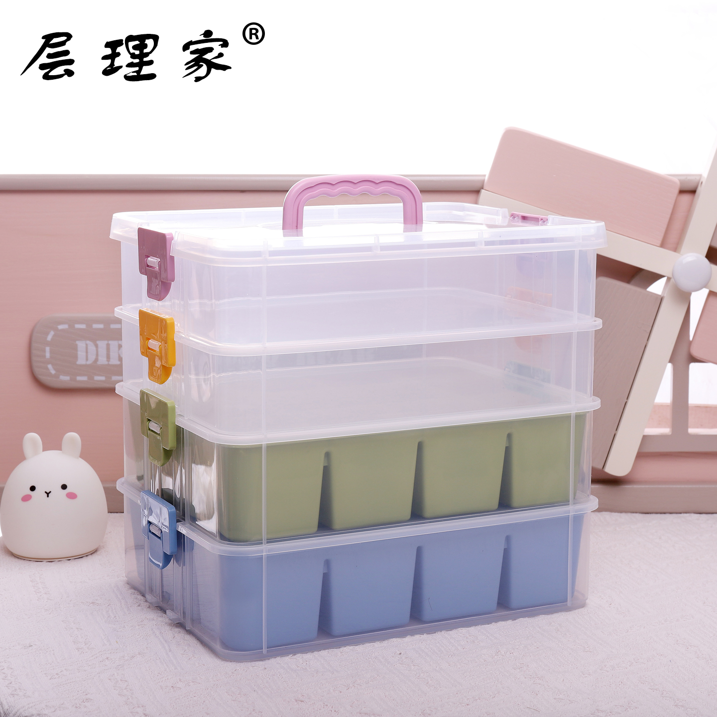 便携透明收纳箱玩具合金车分格大颗粒零食办公指甲油整理物品容量