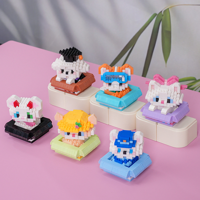 可爱摇头萌宠微颗粒积木猫狗玩具