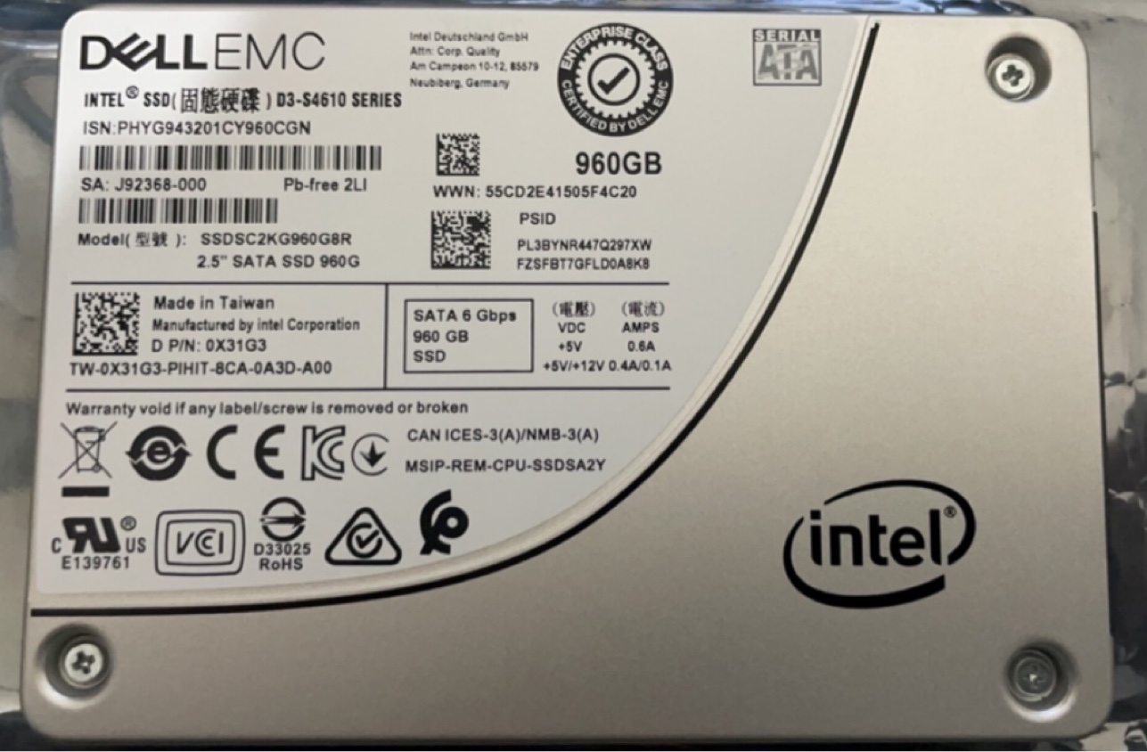 DELL S4610  960GB 2.5 SATASSD固态硬盘Intel 0X31G3 混合型固态
