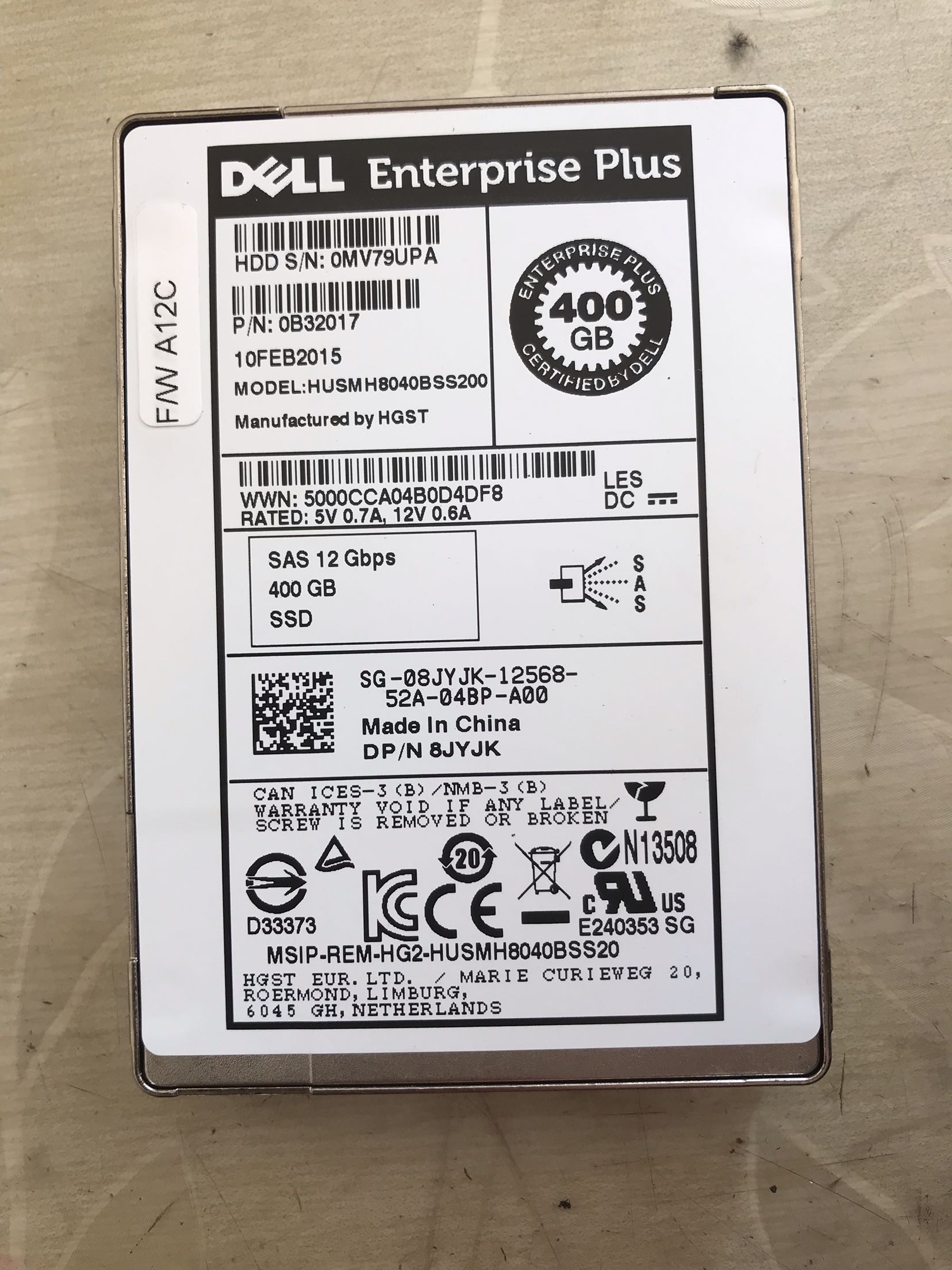 8JYJK DELL Compellent 康贝 400G SAS 2.5寸 12G SSD S220专用