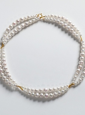 18K金双层交叉短款项链淡水珍珠高级感气质衣服配饰网红锁骨链女