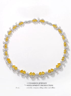 彩宝系列黄白钻石项链时尚气质高级感奢华锁骨链个性夸张宴会网红