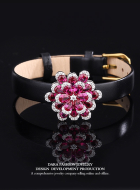 s925银永生花朵钻石皮带手镯时尚气质高雅奢华个性大气手链网红