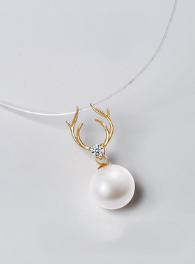 18K金麋鹿角天然淡水珍珠吊坠