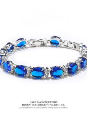 时尚新款蓝色大气奢华通体锆石手链超闪合成立方氧化锆网红手镯