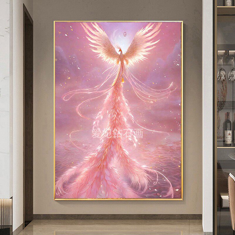 新款diy方钻满钻钻石画钻石绣飞翔的长尾巴粉色凤凰粘贴钻十字绣