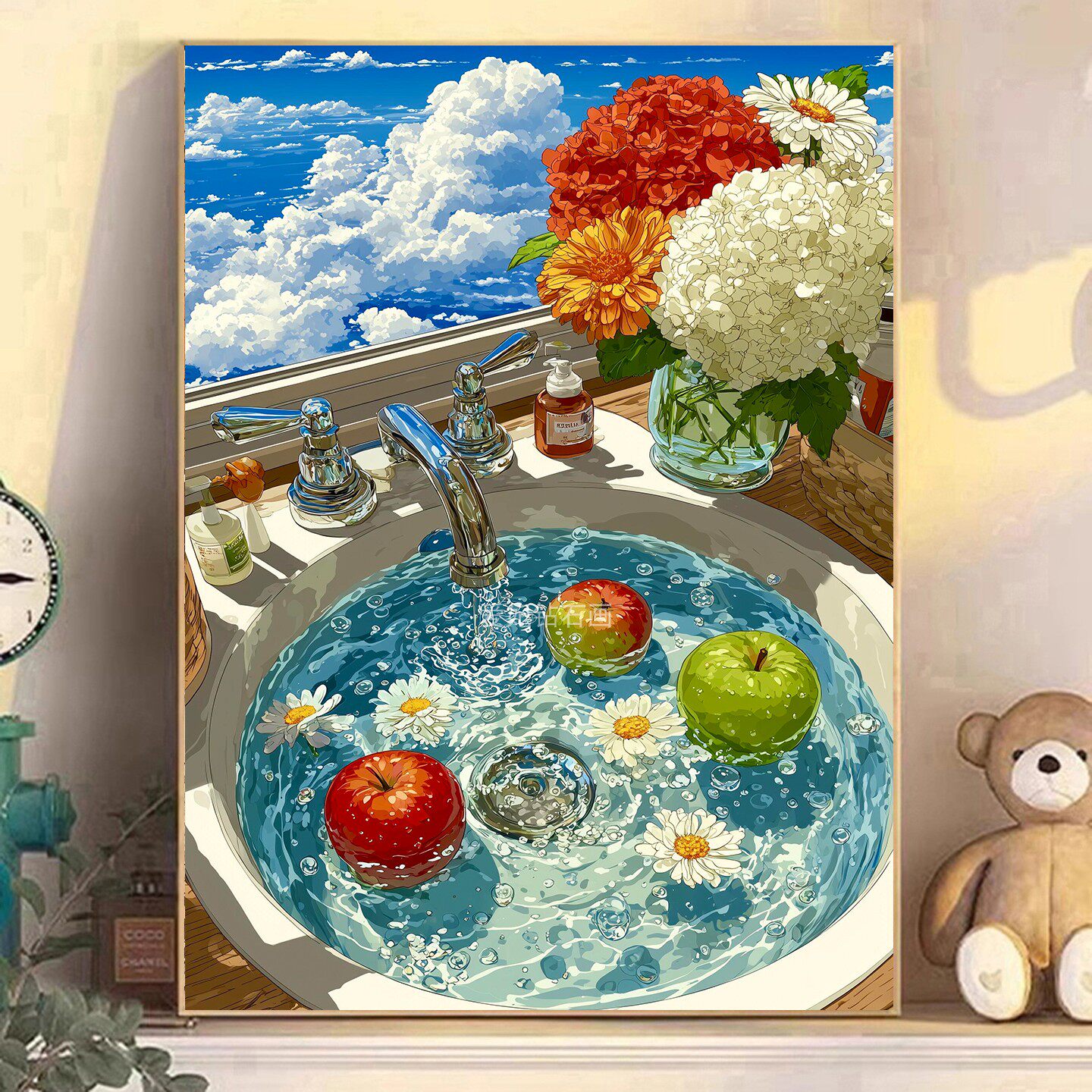 2025新款高颜值树脂方钻满钻钻石画钻石绣云端水龙头清水苹果瓶花