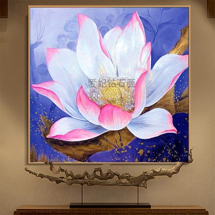 2020新款卧室diy方钻满钻钻石画荷花花朵自己手工贴钻印花十字绣