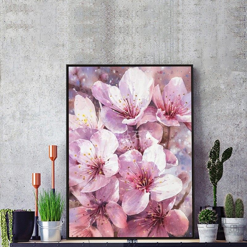 新款玄关DIY方钻满钻钻石画桃花花卉贴钻点钻印花十字绣带钻套件,居家布艺,钻石绣,淘宝优惠券,粉丝福利购,淘宝优惠卷